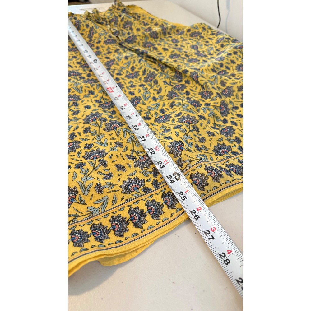 Max Studio Blouse Yellow Floral Ruffle Tie Neck Sleeveless Women Large - Picture 7 of 7